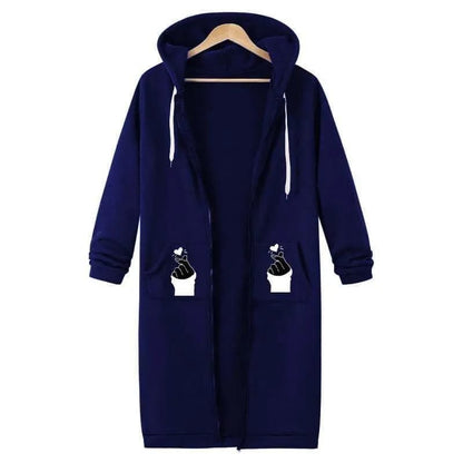 Stylish Blue Printed Fleece Full-Zip Hoodie – Winter Street Style Edition