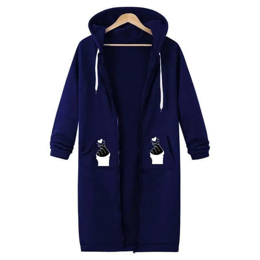 Stylish Blue Printed Fleece Full-Zip Hoodie – Winter Street Style Edition