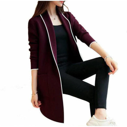 Elegant Maroon Fleece Lapel Coat – Winter Chic Collection