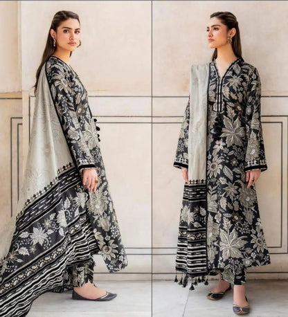 🖤 Luxury Black Karandi Digital Print 3-Piece Suit