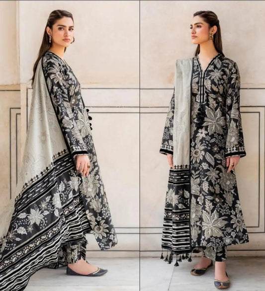 🖤 Luxury Black Karandi Digital Print 3-Piece Suit