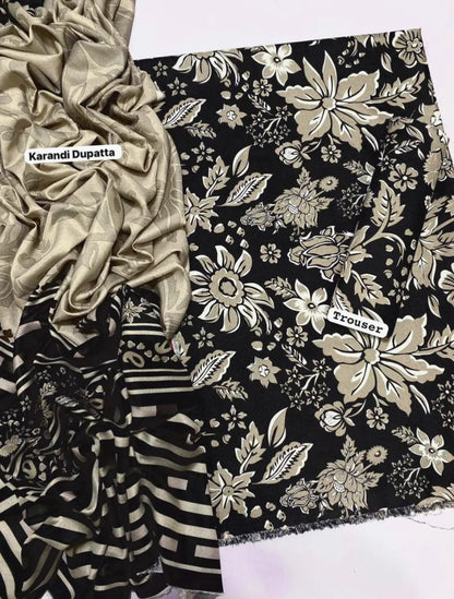 🖤 Luxury Black Karandi Digital Print 3-Piece Suit
