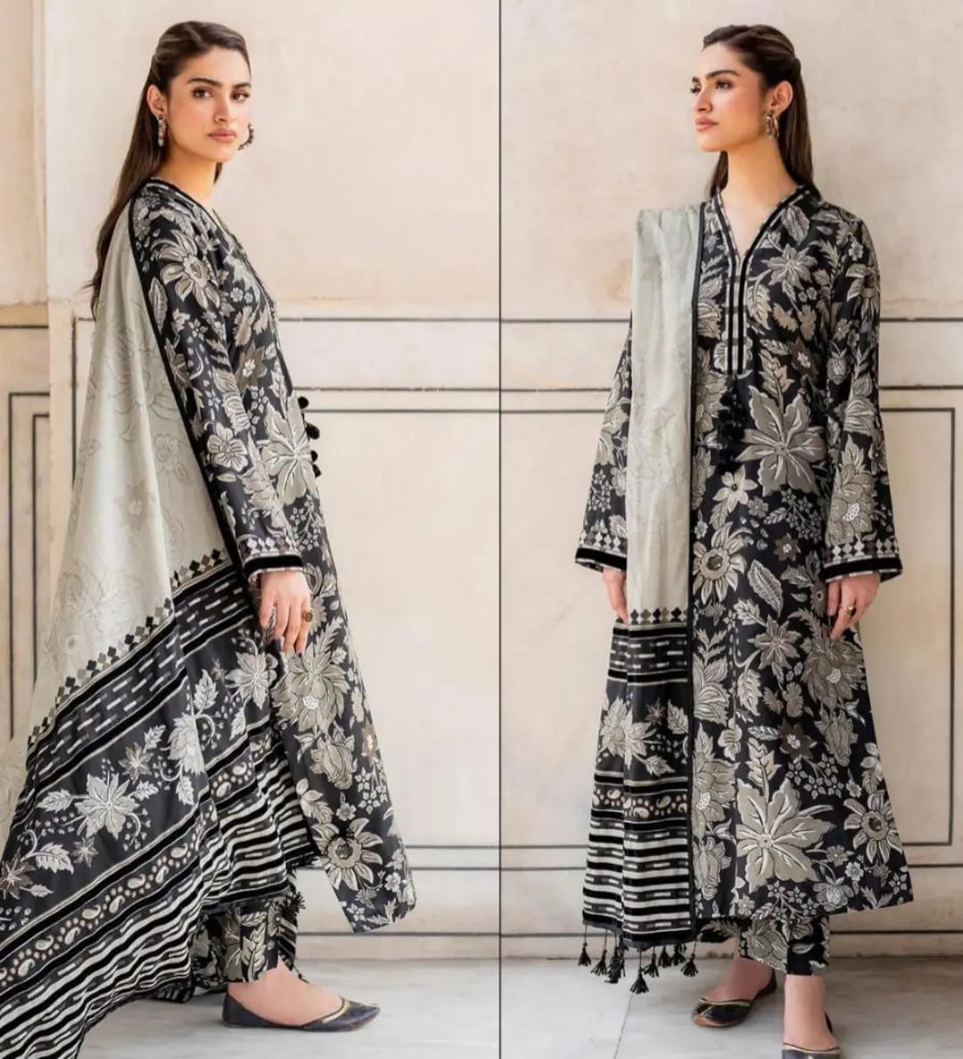 🖤 Luxury Black Karandi Digital Print 3-Piece Suit