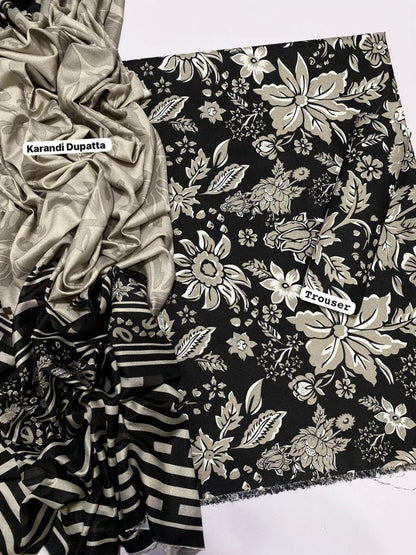 🖤 Luxury Black Karandi Digital Print 3-Piece Suit